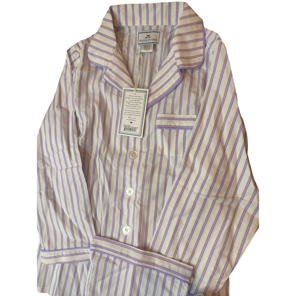 Petite Plume Girls Lavender Stripe Pajama Set Kids Size 7 Purple French Ticking - Picture 5 of 8